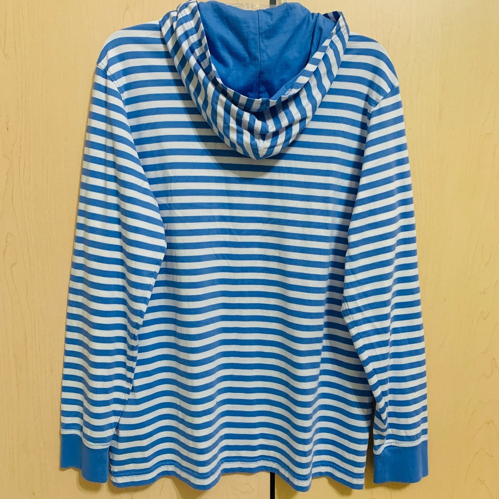 Lands' End‎ Women's Long Sleeve Cotton Hoodie Sweatshirt Top Stripe Blue White L - Picture 8 of 14